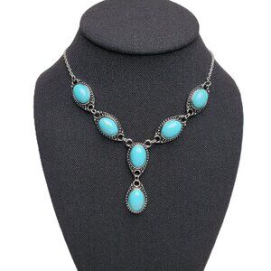 925 Sterling Silver Womens Large Turquoise Gemstone Pendant Necklace New Jewelry